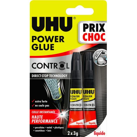 Colle liquide instantanée UHU Power – Ultra forte, anti-goutte, sans solvant – Pour bois, métal, céramique – Tubes 2x3g (1/7)