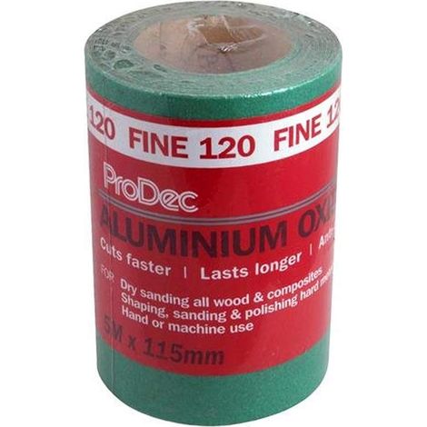 ProDec 5m Roll 120 Grit Grado fine verde ossido di alluminio carta abrasiva per la levigatura di legno, vernice, gesso, stucco, metallo e altro, 115 millimetri di larghezza carta abrasiva (1/2)