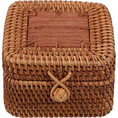 Boîte De Rangement En Rotin - Couvercle Inclus - Pour Bijoux Accessoires Ou Th - Carrée - 1 Pièce (1/4)