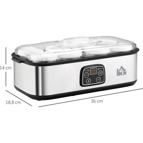 Yaourtière avec 8 pots en verre de 180ml, machine à yaourt électrique en acier inoxydable avec minuterie, thermostat réglable et affichage numérique pour des desserts maison sains (1/5)