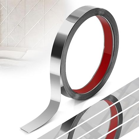 Moulure Autocollante en Acier Inoxydable 2cm×5m, Miroir, Argent (1/5)