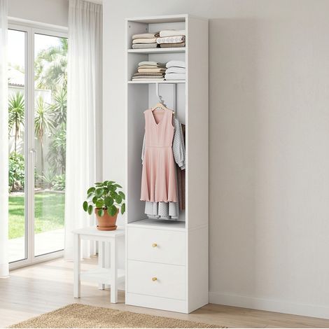 Offener Kleiderschrank 50x30x200 cm aus MDF und Stahl, Weiß, platzsparend – MEUBLIV (1/5)