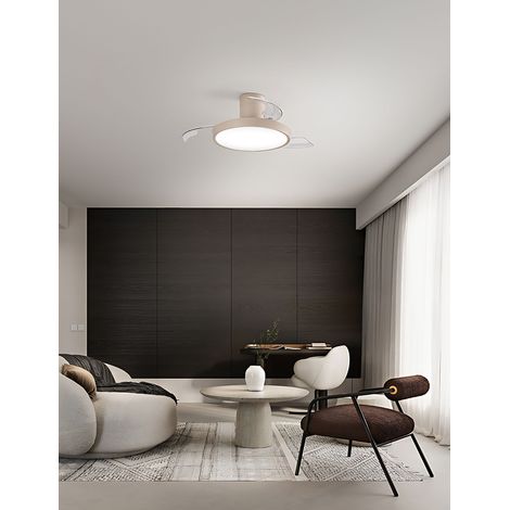 Ventilatore da Soffitto con Pale a Scomparsa Colore Sabbia, Motore DC 40W, LED 30W Dimmerabile con Telecomando e Inversione di Marcia - Perenz (1/3)