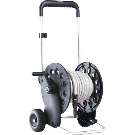 Claber – Chariot dévidoir mural aluminium et plastique avec tuyau 20m – Lance d'arrosage incluse – Raccords 20-27 mm et 4 raccords supplémentaires (1/5)
