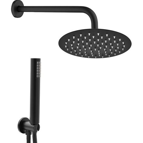 Set doccia nero opaco in acciaio con soffione 30cm braccio 35cm e kit doccino (1/5)