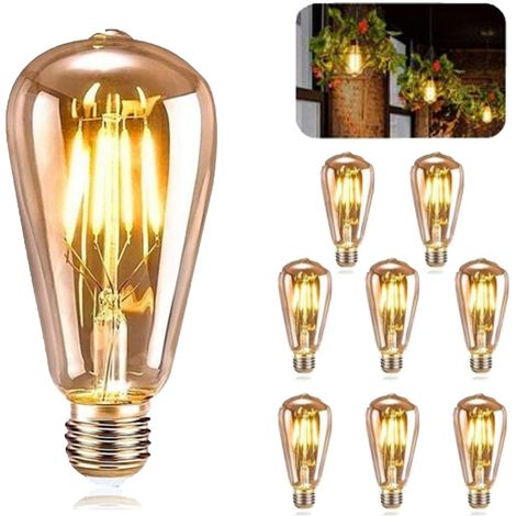 E27 Vintage Glühbirne, 8 Stück, LED E27 ST64 Dekolampe Retro Edison Vintage Antik 4W Warmweiß Filament für Restaurant Café Bar Glühlampen (1/5)