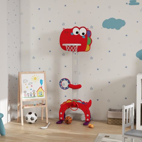 5-in-1-Spielzeugset: Höhenverstellbarer Basketballkorb, Fußballtor und Golfball für Kinder von 3-6 Jahren, Rot