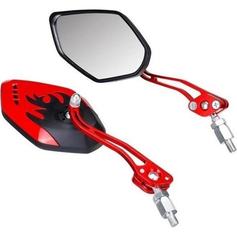 Set Rétroviseurs de moto super clair pivoter de 180° rotation de 360° rouge avec vis 8-10mm (1/4)