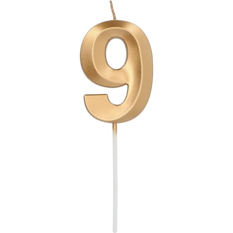 Folat 24239 Candele Glamour Numero 9 Oro Metallizzato-Decorazioni Torta adatto Feste di Compleanno, Anniversario, Matrimonio, Baby Shower, Gold, 7 cm
