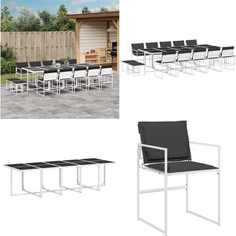 Set da Pranzo da Giardino 15 pz con Cuscini Bianco in Textilene - Sedie da giardino - Tavolo da giardino