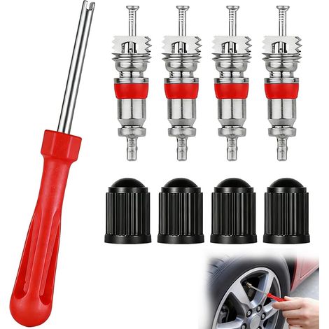 Kit d'outils de Réparation de Valve de Pneu de Voiture, Ensemble 9 Pièces pour Démontage et Installation de Valves, pour Auto, Moto, Vélo Électrique et Usage Quotidien (1/5)