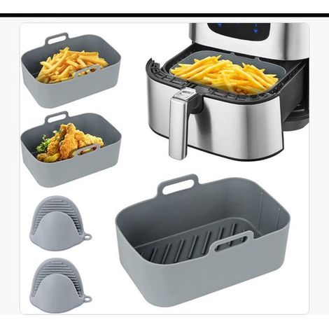 Lot de 2 paniers de cuisson en silicone pour Airfryer, sans BPA, adaptés au contact alimentaire et résistants à la chaleur, 19,5 x 12,7 cm, gris (1/5)