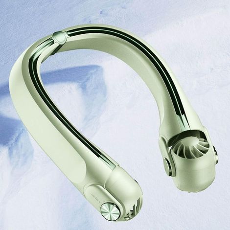 Tragbarer, klingenloser, wiederaufladbarer Nackenventilator, USB-betrieben – Grün