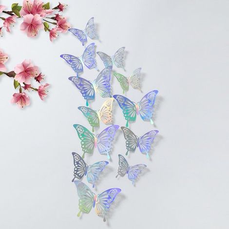 Juego de 48 pegatinas de pared de mariposas 3D en 4 colores (dorado，oro rosa，Mariposas decorativas 3D en 3 tamaños，el dormitorio o fiestas (1/4)