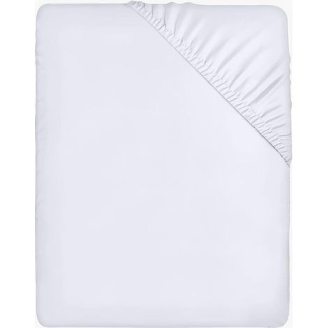 Drap Housse - Blanc, 160 x 200 cm - Coupes de 35 cm pour Matelas épais - Polyester Microfibre brossée