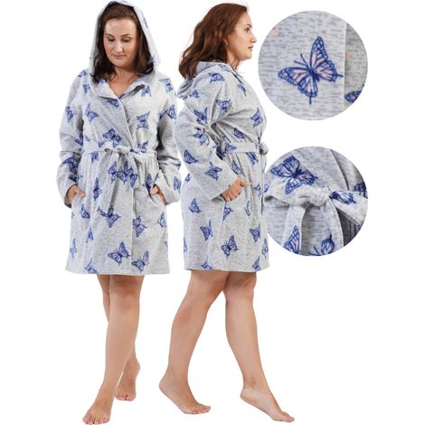 Damen-Fleecebademantel mit Kapuze, Größe 3XL, zum Binden, mit Taschen, warm, schön (1/5)