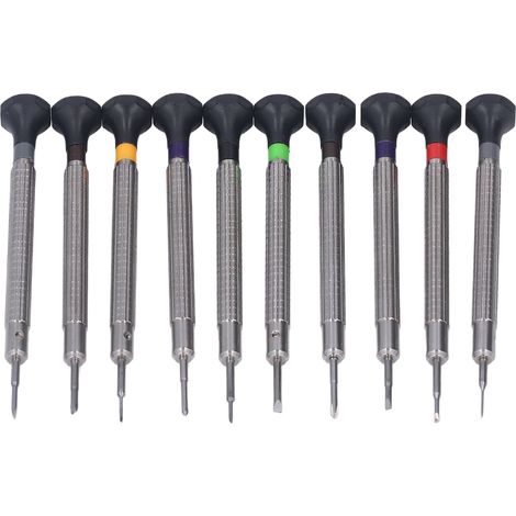 Jeu de 10 tournevis de réparation de montres en acier inoxydable moleté, outils manuels de précision (1/5)