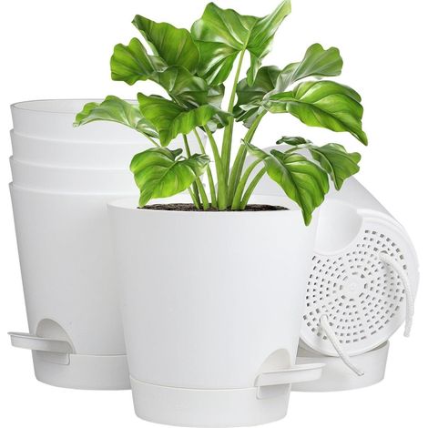 Blumentopf selbstbewässernd Untersetzer Set Balkongarten Φ 15.2cm Weiß (1/5)