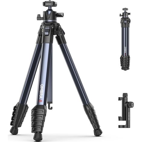 Ombra II 156 cm Kamerastativ, Reisestativ aus Aluminium mit 360°-Kugelkopf, tragbares Fotostativ mit Schnellwechselplatte für DSLR-Kameras und Smartphones, max. Traglast 10 kg (1/5)