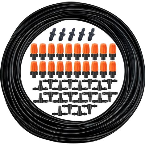 Système d'irrigation Jardin, kit arrosage goutte à goutte, 10 m de tuyau d'irrigation goutte à goutte 1/4" avec 20 pcs buse arrosage, 20 pcs raccords en T et 5 pcs bouchons d'extrémité (1/5)