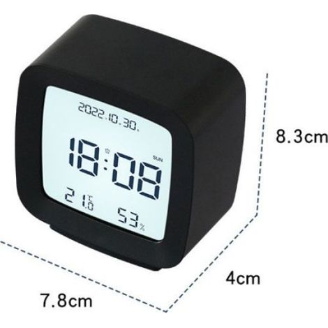 Horloge décorative, affichage numérique à LED, indicateur de température et d'humidité, style épuré, portable, noir (1/5)