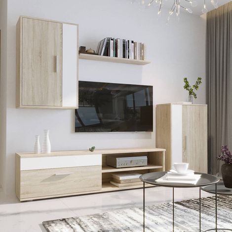 Mueble de salón modular IBIZA MINI color roble y blanco de 190 cm (1/5)