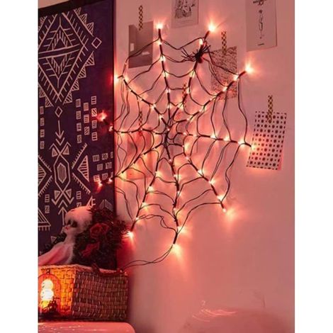 Toile d'araignée lumineuse LED - WINLLINEE - Noir - Plastique - 1 m de diamètre - LED blanches - Crochets intégrés (1/3)