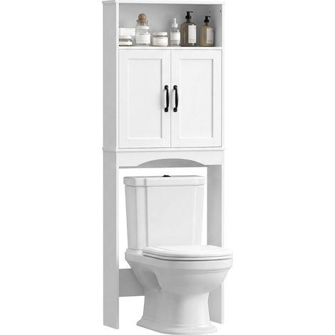 Armario sobre Inodoro Mueble de Baño con 2 Puertas de Cierre Silencioso Estante Abierto 64x21x173,5 cm Blanco