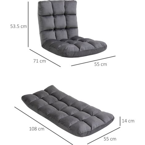 Fauteuil pliant 3-en-1, dossier inclinable multi-positions, coussin rembourré, structure en acier gris, mousse, 55 x 71 x 53,5 cm (1/5)