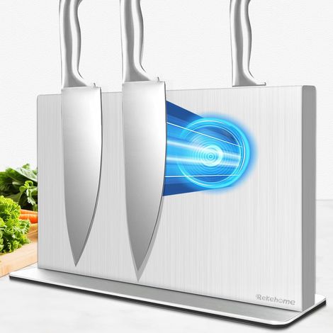 Bloc à couteaux magnétique sans couteau, 40 cm, argenté, porte-couteaux magnétique en acier inoxydable 304, support magnétique puissant des deux côtés, pour une cuisine bien rangée (1/5)