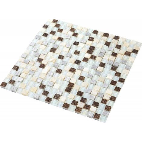 Decoon – Mosaïque en verre et pierre nacrée 30 x 30 cm – Décor original pour murs intérieurs – Reflets irisés pour salle de bains et cuisine