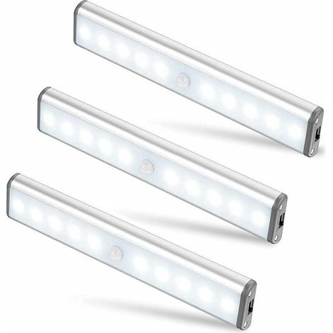 3er Set 10 LED-Leuchten, kabellos, per USB wiederaufladbar, magnetisch, Bewegungsmelder, 2 Leuchtmodi, tragbar. Schranklicht, Notlampe, Kinder-Nachtlicht (1/4)