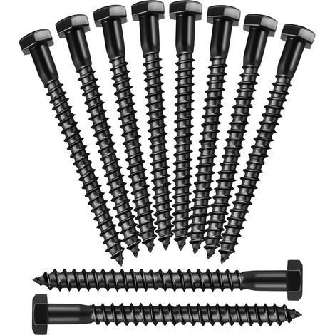 10 Pièces En Acier Tête Hexagonale Tire-Fonds Noir Tire-Fond Vis Tire-Fond Vis À Bois À Tête Hexagonale 8 x 90cm (1/5)