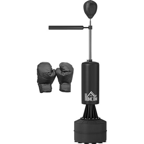 Saco de boxeo de pie con speedball y barra de reflejos, altura ajustable 155-205 cm, negro (1/5)