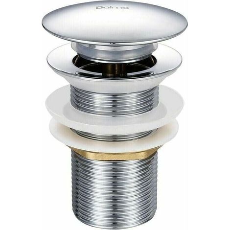 Piletta di scarico a scomparsa per lavabo in ottone cromato G 1-1/4, dotata di sistema di apertura e chiusura a pulsante.