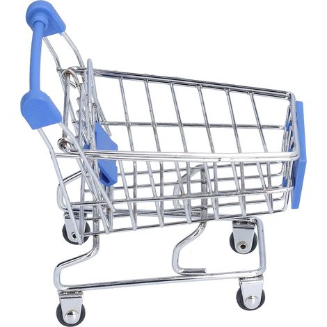 Mini chariot de supermarché, bleu, élégant, polyvalent, robuste et durable, adapté à la maison, à la cuisine et au bureau. (1/5)