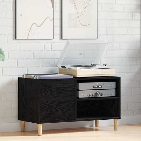 Schallplattenschrank Schwarz Eichen-Optik 84,5 x 38 x 48 cm