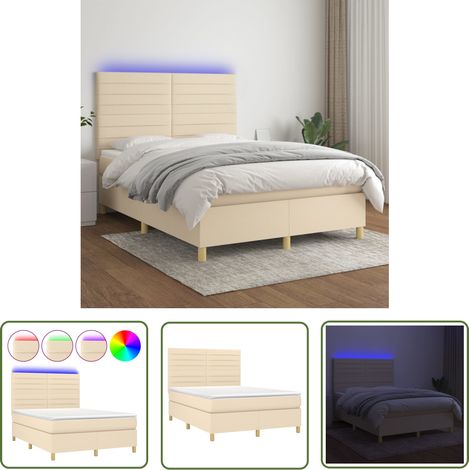 The Living Store Boxspringbett mit Matratze & LED Creme 140x200 cm Stoff - Boxspringbett - Betten - Schlafräume - Cremefarbenes Bett - Lattenrost (1/5)
