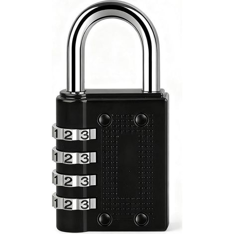 4-stelliges Zahlenschloss Metall Schwarz, selbst einstellbar, für Schließfach, Koffer, Tasche
