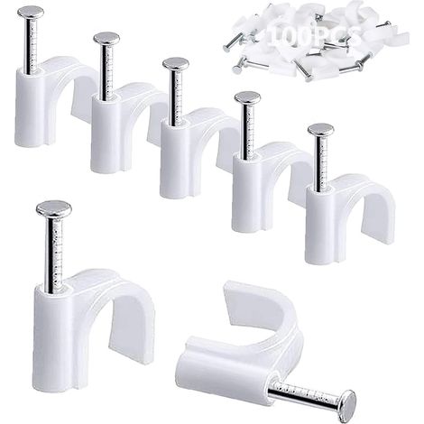 Lot de 100 serre-câbles ronds blancs de 6 mm - Bornes murales pour câbles électriques - Pour Ethernet, câbles électriques, multiprise murale (1/5)