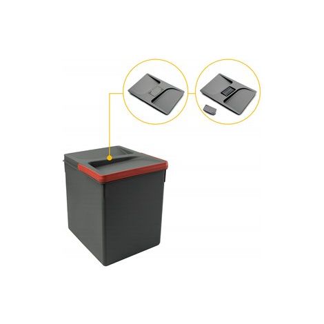 Emuca Contenitori per cassetti da cucina Recycle con coperchio anti-odore, Altezza 266, 1x15 lt, Grigio antracite Tecnoplastica