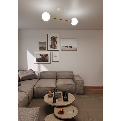Lampada a Soffitto Magnum, Acciaio verniciato a polvere, Vetro, Bianco, Oro, 55x23x14 cm (1/5)