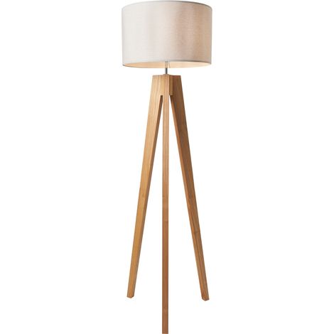 Litecraft Devlin Wooden Tripod Styled Floor Lamp - Polished Chrome, Natural