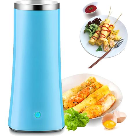 Machine à lumpias électrique - Machine à omelettes avec revêtement anti-adhésif inoxydable, Éjection automatique après 9 minutes, Coquetier et machine à saucisses, Bleu (1/5)