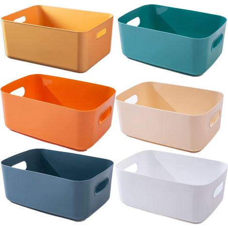 6 Pieces Plastic Storage Boxes,Multiple Colors Organization Storage Baskets for Kitchen,Cabinet,Desk,Bathroom,Toys,Home Tidy Open Storage Bins with Handles (1/5)