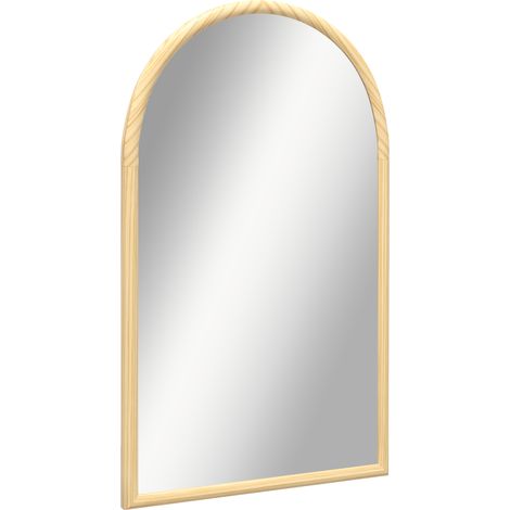 Miroir mural arche, 110 x 65 cm Cadre en bois, Miroir arqué pour le salon, la chambre, l'entrée, bois naturel (1/5)