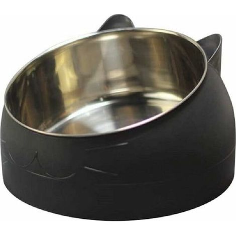 Gamelle pour chat en acier inoxydable avec base antidérapante et tapis anti-gouttes en caoutchouc, petite gamelle pour chien, noire, 1 pièce (1/2)