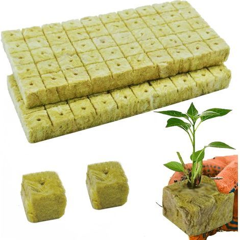 Lot de 100 cubes de laine de roche 2,5 x 2,5 x 2,5 cm Rockwool Cube Tapis de culture en laine de roche pour culture hydroponique, pour semis, semis, plantes clonées (1/5)
