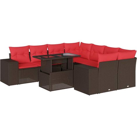9-teiliges Gartensofa-Set mit Kissen, braun, Polyrattan vidaXL (1/5)