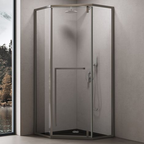 doporro® Fünfeckdusche Duschkabine 100x100x200cm Duschabtrennung ESG-Sicherheitsglas Klarglas inkl. Nano-Beschichtung Rahmenkonstruktion aus Edelstahl Ravenna68K (1/5)